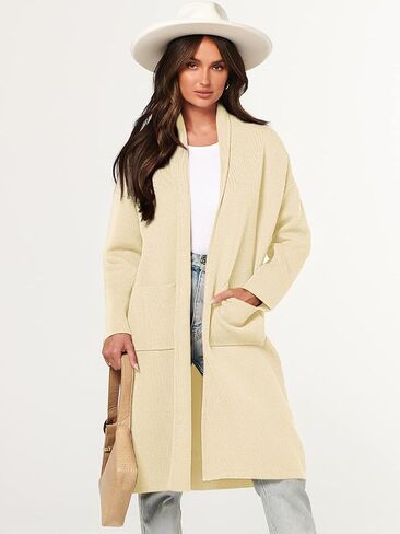 ANRABESS Women's 2023 Fall Cardigan Sweater Long Sleeve Open Front Lapel Coat Casual Knit Coatigan Jacket with Pockets in Saudi Arabia