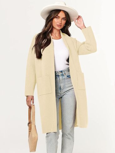 ANRABESS Women's 2023 Fall Cardigan Sweater Long Sleeve Open Front Lapel Coat Casual Knit Coatigan Jacket with Pockets in Saudi Arabia