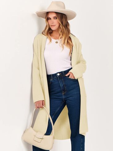 ANRABESS Women's 2023 Fall Cardigan Sweater Long Sleeve Open Front Lapel Coat Casual Knit Coatigan Jacket with Pockets in Saudi Arabia