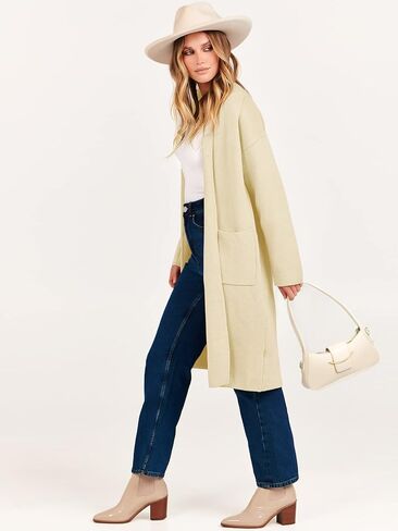 ANRABESS Women's 2023 Fall Cardigan Sweater Long Sleeve Open Front Lapel Coat Casual Knit Coatigan Jacket with Pockets in Saudi Arabia
