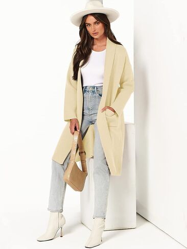 ANRABESS Women's 2023 Fall Cardigan Sweater Long Sleeve Open Front Lapel Coat Casual Knit Coatigan Jacket with Pockets in Saudi Arabia