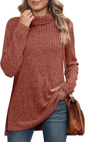 WIHOLL Womens Tunic Tops Turtleneck Long Sleeve Side Split High Low Lightweight Sweaters in Kuwait