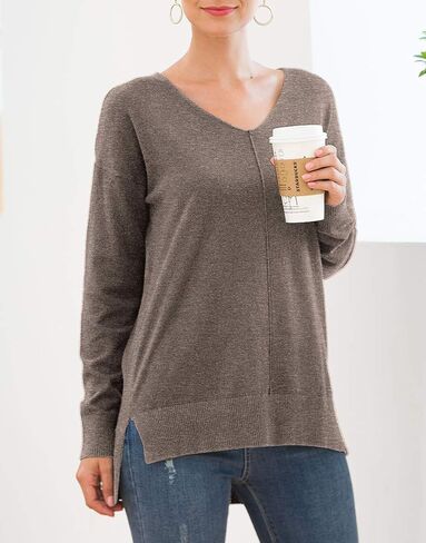 Jouica Womens Summer Short Sleeve Tops Casual V Neck Loose Fit Knit Lightweight Sweater Pullover Top in Kuwait