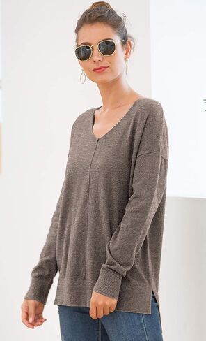 Jouica Womens Summer Short Sleeve Tops Casual V Neck Loose Fit Knit Lightweight Sweater Pullover Top in Kuwait