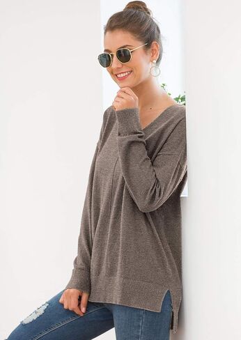 Jouica Womens Summer Short Sleeve Tops Casual V Neck Loose Fit Knit Lightweight Sweater Pullover Top in Kuwait