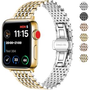 Hstrap Fancy Stainless Steel Watch Band Compatible With Apple Watch Bands 38mm 40mm 41mm 42mm 44mm 45mm Mesh Metal Strap for iWatch SE Series 8 7 6 5 4 3 2 1 for Men Women in Saudi Arabia