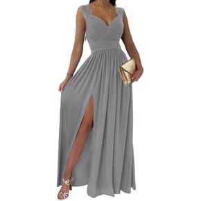 Dokotoo Womens 2023 Formal Dresses Wrap V-Neck Ruched Sexy Bridesmaid Wedding Guest Maxi Dresses in Kuwait