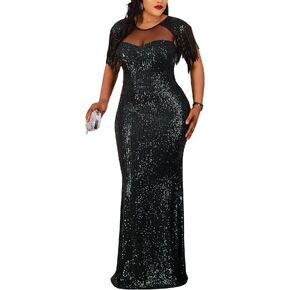 Cololura Sexy Sequin Tassel Mesh Perspective Party Cocktail Bodycon Evening Club Maxi Dress