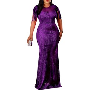 Cololura Sexy Sequin Tassel Mesh Perspective Party Cocktail Bodycon Evening Club Maxi Dress