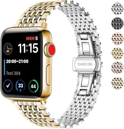 Hstrap Fancy Stainless Steel Watch Band Compatible With Apple Watch Bands 38mm 40mm 41mm 42mm 44mm 45mm Mesh Metal Strap for iWatch SE Series 8 7 6 5 4 3 2 1 for Men Women in Kuwait