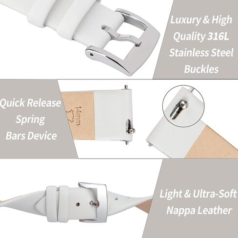 OTTOODY Leather Watch Bands Quick Release Watch Straps, Elegant & Ultra-Soft Top Grain Leather Watch Band for Women Men, Choice of Color & Width - 12mm 14mm 16mm 18mm 20mm 22mm for Watch & Smartwatch in Kuwait
