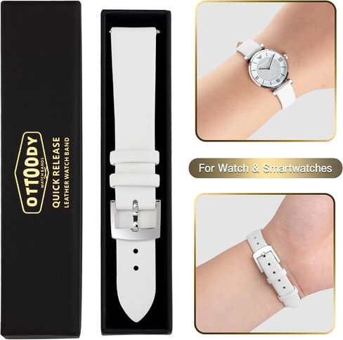 OTTOODY Leather Watch Bands Quick Release Watch Straps, Elegant & Ultra-Soft Top Grain Leather Watch Band for Women Men, Choice of Color & Width - 12mm 14mm 16mm 18mm 20mm 22mm for Watch & Smartwatch in Kuwait