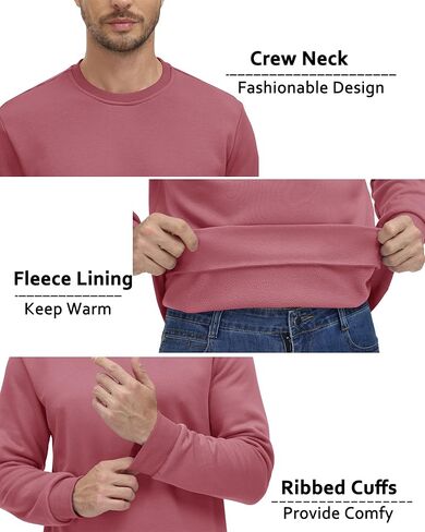 BIYLACLESEN Men's Crewneck Fleece Sweatshirt Long Sleeve Soft Cotton Pullover Tops Winter Warm Underwear Sweatshirts in Kuwait