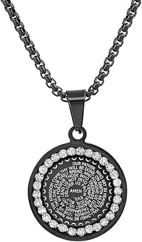 Steeltime Stainless Steel Lords Prayer Necklace with Simulated Diamonds in Kuwait