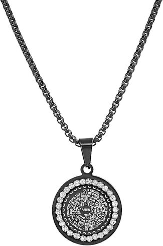 Steeltime Stainless Steel Lords Prayer Necklace with Simulated Diamonds in Kuwait