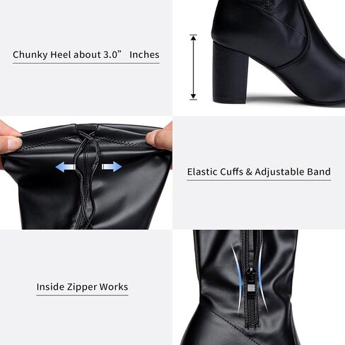 Women's Over the Knee Thigh High Long Boots with Block Heel | Tie-top stretch shaft, inner side zipper and slender high heel, a sleek over-the-knee look for dresses, jeans and parties in Saudi Arabia