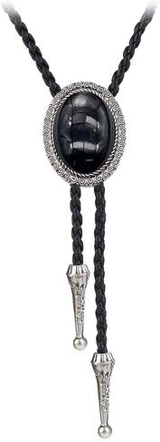BRBAM Oval Natural Stone Pendant Bolo Tie Necklace Retro Gothic Style Necktie Necklace Gift in Kuwait