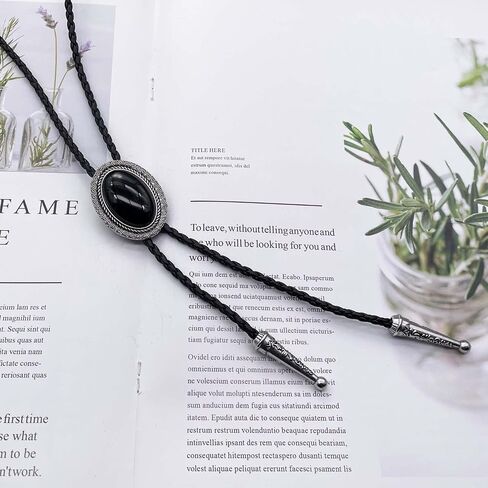 BRBAM Oval Natural Stone Pendant Bolo Tie Necklace Retro Gothic Style Necktie Necklace Gift in Kuwait