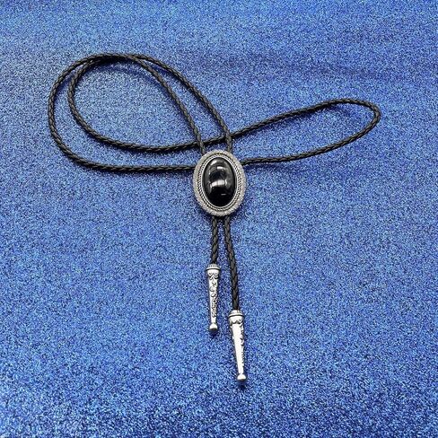 BRBAM Oval Natural Stone Pendant Bolo Tie Necklace Retro Gothic Style Necktie Necklace Gift in Kuwait