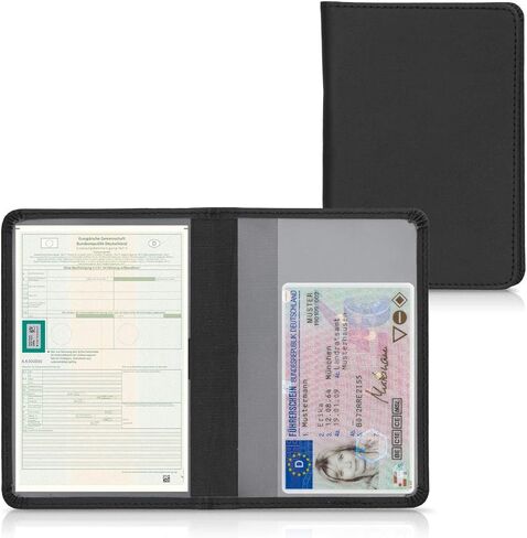 kwmobile Registration and Insurance Holder - Car Document Holder for Vehicle Documents and Cards - PU Leather - Black in Saudi Arabia