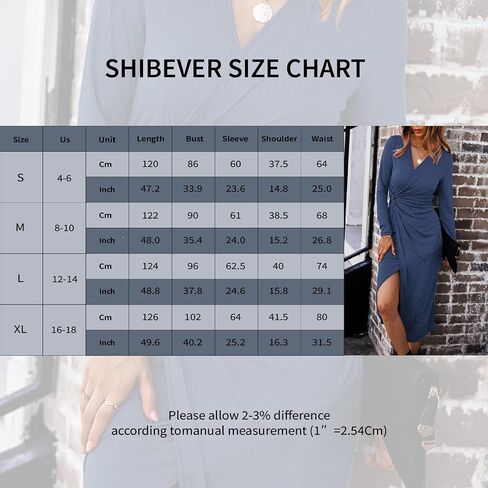 SHIBEVER Women's Long Sleeve Dress: Midi Casual V Neck Dresses Twist Waist Ribbed Knit Bodycon Slit Cocktail Party Dress in Saudi Arabia