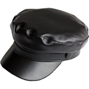KORIXINE Women Newsboy Cap Retro Navy Hats Leather Beret Hat Female Trendy All-Match Fiddler Caps