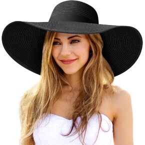 Womens Sun Hat UV Protection Wide Brim Beach Hat Floppy Foldable Roll-Up Straw Hats for Women UPF 50