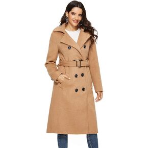 Escalier Womens Wool Coat Double Breasted Pea Coat Winter Long Trench Coat with Belt