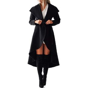 SAUKOLE Women's Winter Wool Trench Coat Wrap Large Collar High Low Jacket Outwear with Belt in Saudi Arabia