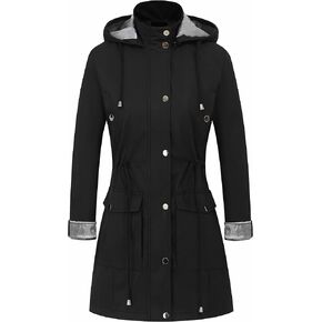 CREATMO US Women's Plus Size Water-Resistant Trench Coat Long Windbreaker Military Jacket with Reflective Removable Hood