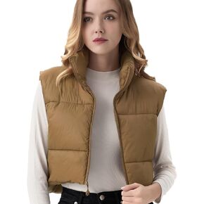 ANAYSN Women's Cropped Puffer Vest Lightweight Sleeveless Warm Vests For Women Winter Stand Collar Padded Gilet in Kuwait