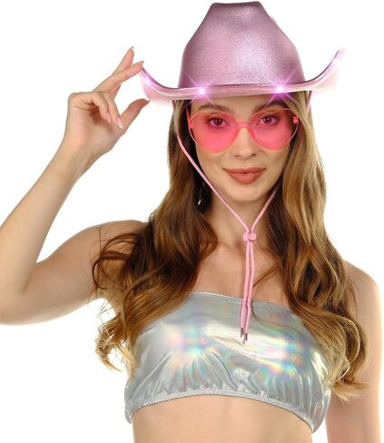 قبعات راعية البقر الوردية المضيئة للنساء غربية - قبعات رعاة البقر الأنيقة للأزياء النسائية - مثالية لمسابقات رعاة البقر والمناسبات الريفية والرقص الخطي والحفلات ذات الطابع الغربي in Kuwait