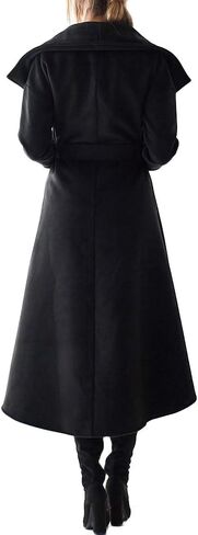 SAUKOLE Women's Winter Wool Trench Coat Wrap Large Collar High Low Jacket Outwear with Belt in Kuwait