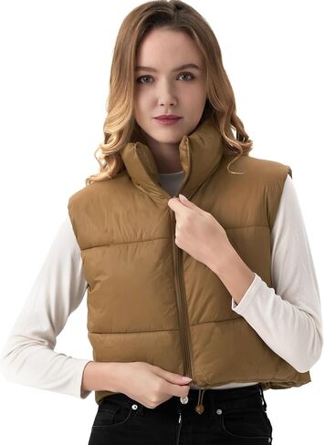 ANAYSN Women's Cropped Puffer Vest Lightweight Sleeveless Warm Vests For Women Winter Stand Collar Padded Gilet in Kuwait