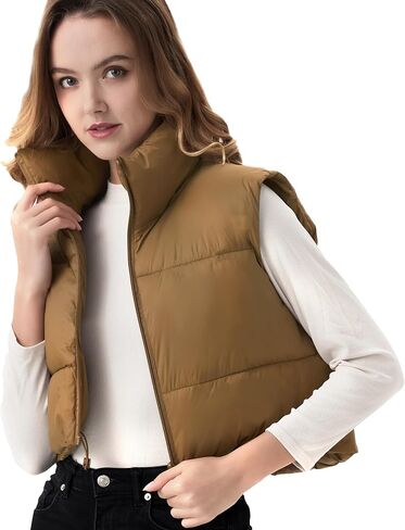 ANAYSN Women's Cropped Puffer Vest Lightweight Sleeveless Warm Vests For Women Winter Stand Collar Padded Gilet in Kuwait