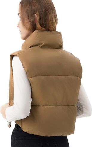 ANAYSN Women's Cropped Puffer Vest Lightweight Sleeveless Warm Vests For Women Winter Stand Collar Padded Gilet in Kuwait