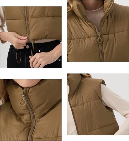 ANAYSN Women's Cropped Puffer Vest Lightweight Sleeveless Warm Vests For Women Winter Stand Collar Padded Gilet in Kuwait