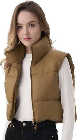 ANAYSN Women's Cropped Puffer Vest Lightweight Sleeveless Warm Vests For Women Winter Stand Collar Padded Gilet in Kuwait