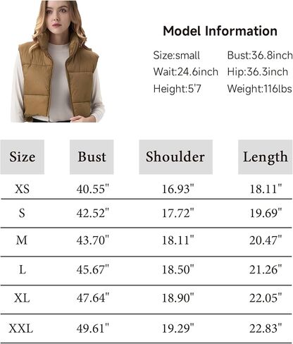 ANAYSN Women's Cropped Puffer Vest Lightweight Sleeveless Warm Vests For Women Winter Stand Collar Padded Gilet in Kuwait