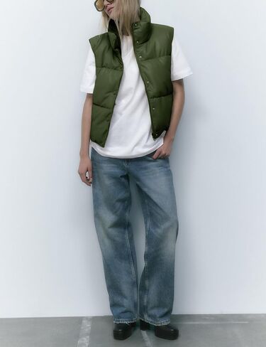 Ailoqing Womens Faux Leather Puffer Vest Zip Up Sleeveless Winter Cropped Jacket in Kuwait