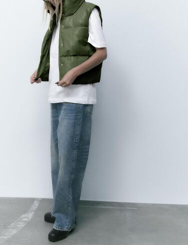Ailoqing Womens Faux Leather Puffer Vest Zip Up Sleeveless Winter Cropped Jacket in Kuwait