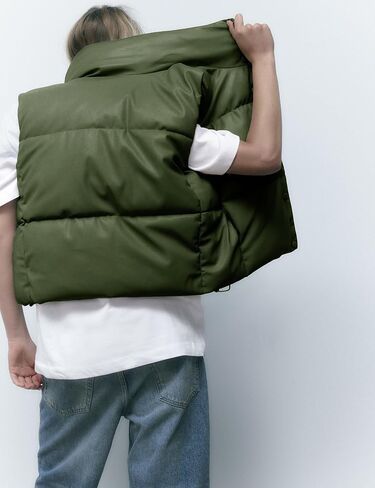 Ailoqing Womens Faux Leather Puffer Vest Zip Up Sleeveless Winter Cropped Jacket in Kuwait