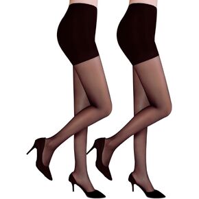 Citystl Black Sheer Tights for Women, 30D Control Top Pantyhose with Reinforced Toes