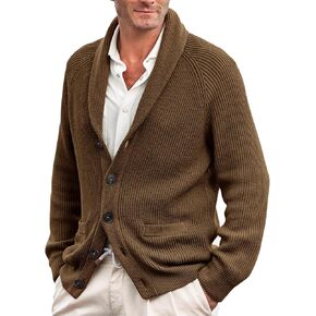 Karlywindow Mens Shawl Collar Cardigan Sweater Cable Knit Button Down Winter Chunky Sweater with Pockets in Kuwait