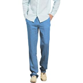 Manwan walk Men’s Casual Beach Trousers Elastic Loose Fit Lightweight Linen Summer Pants K70