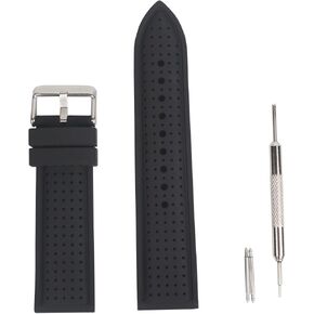 Silicone Watch Bands for Men, Black Watch Straps Replacement with Remover and 4 Quick Release Spring Bars, Silver Stainless Steel Buckle, 20mm 22mm 24mm
