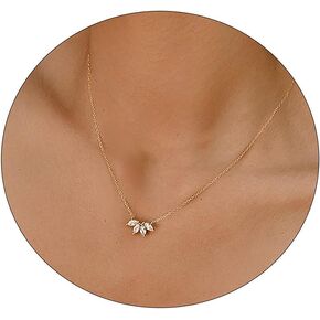 Tasiso Diamond Necklaces for Women Dainty CZ Leaf Necklace 14k Gold Plated Flower Necklace Simple Diamond Choker Necklaces for Women Trendy Prom Jewelry Gifts for Girls