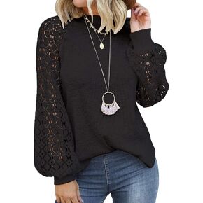 MIHOLL Women’s Long Sleeve Tops Lace Casual Loose Blouses T Shirts