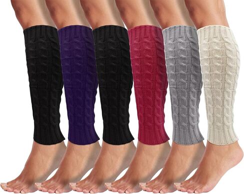 Leg Warmers for Women, 6 Pairs Knee High Cable Knit Warm Thermal Acrylic Winter Sleeve in Saudi Arabia