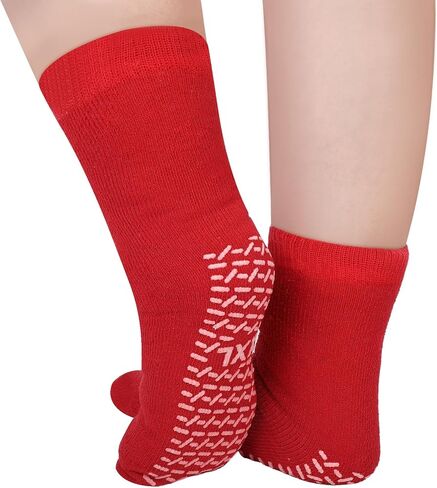 Panitay 6 Pairs XX-Large Slipper Socks Terry Ring Non Slip Safety Socks Wide Non Skid Socks Gripper Socks for Adults Home Hospital, Blue Red and Yellow in Saudi Arabia